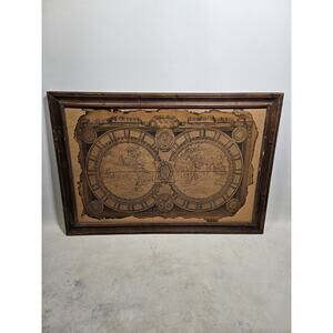 Framed Antique Map On Manilla Board Back - Burnt Edges Wood Frame Lg 52"x36"